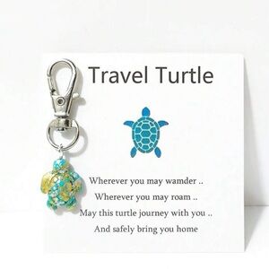 Travel Turtle Keychain in Gold and Blue